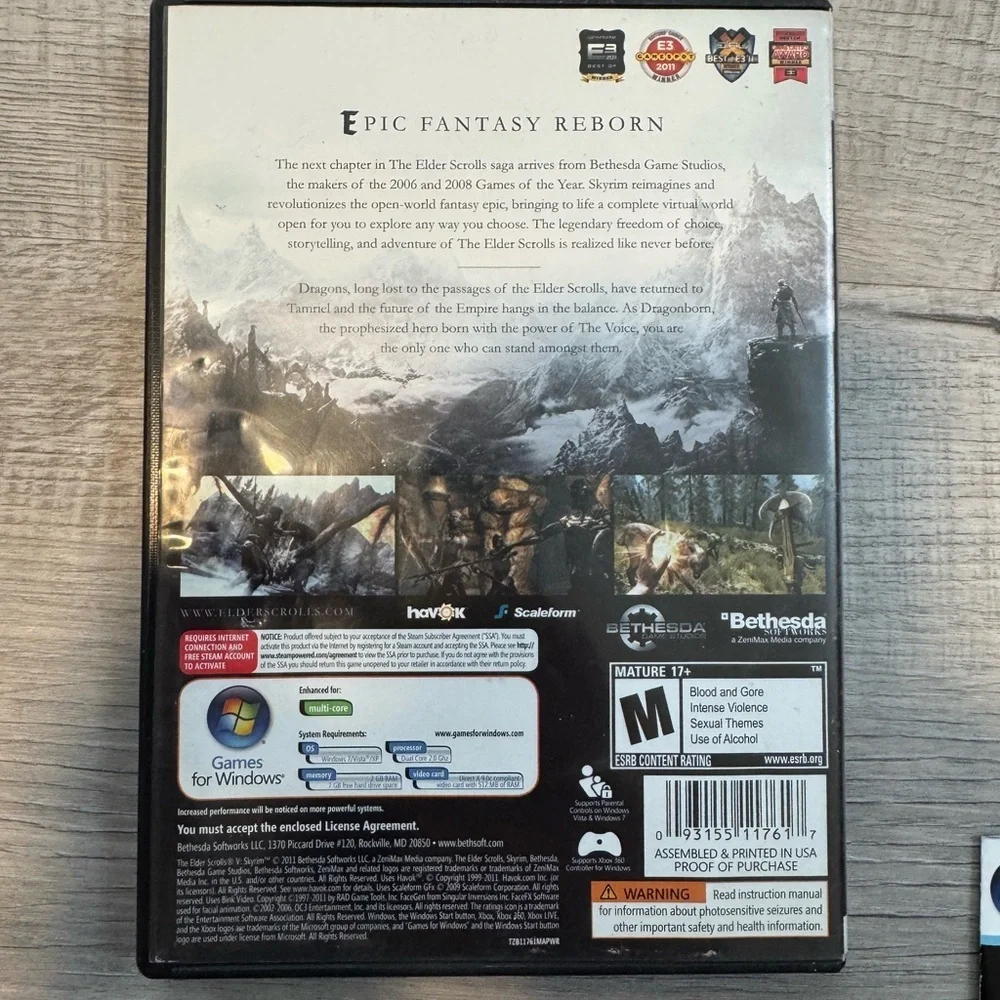 Elder Scrolls V Bethesda Skyrim Game PC RPG 2011 Complete Dvdrom Key Map Manual